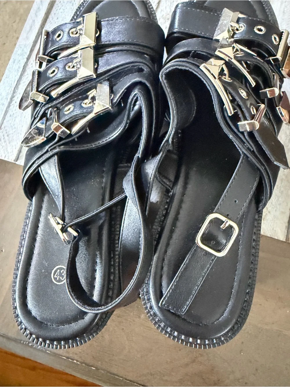 Black Buckle Strap Women's Sandals